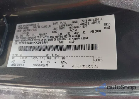 2019 Ford F-150 Xl z USA, uszkodzony, nr VIN 1FTEX1EB4KKD86561